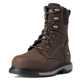 Women's Ariat 8" Riveter CSA Glacier Grip 400G Waterproof Composite Toe Boots Dark Brown