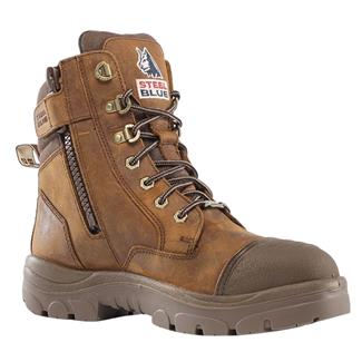 Men's Steel Blue 6" Southern Cross Scuff Toe Steel Toe Side-Zip Waterproof Boots Brown
