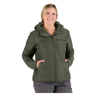 Women's Berne Workwear Channel Quilt Ripstop Hooded Jacket Deep Olive