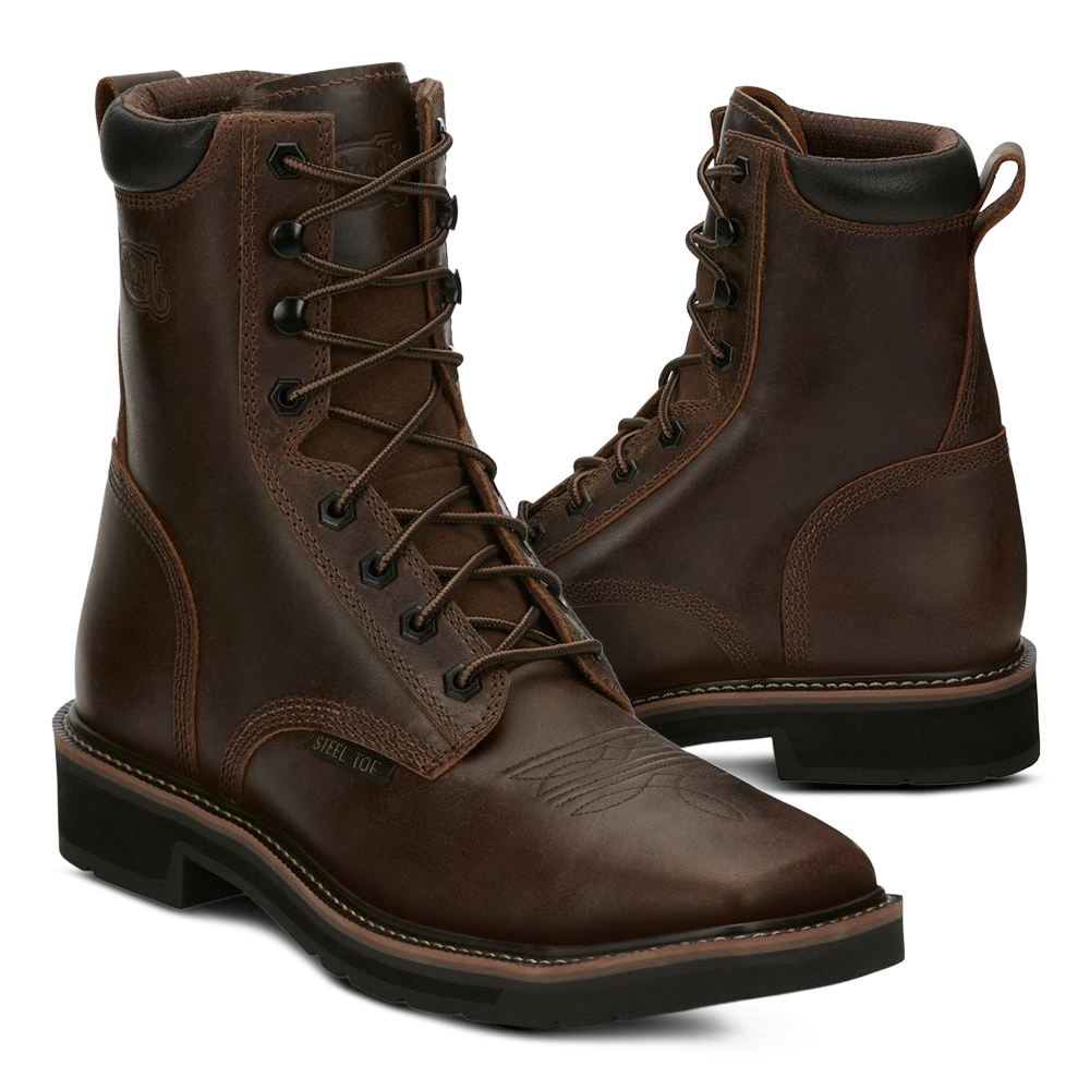 Justin Original Work Boots 8 Pulley Square Toe Steel Toe 