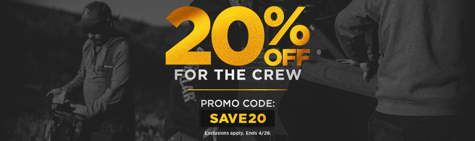 20% off for the crew. Promo code SAVE20. Ends 4/20.