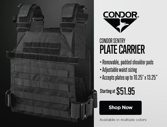 Condor Sentry Plate Carrier. Removable, padded shoulder pads. Adjustable waist sizing. Accepts plates up to 10.25in x 13.25in. Starting at $51.95. Shop Now.