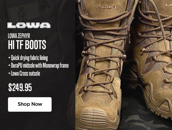 Lowa Zephyr Hi TF Boots. Quick drying fabric lining. DuraPU midsole with Monowrap frame. Lowa Cross outsole. $249.95. Shop Now.