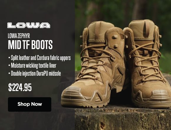 Lowa Zephyr Mid TF Boots. Split leather and Cordura fabric uppers
Moisture wicking textile liner. Double injection DuraPU midsole. $224.95. Shop Now.