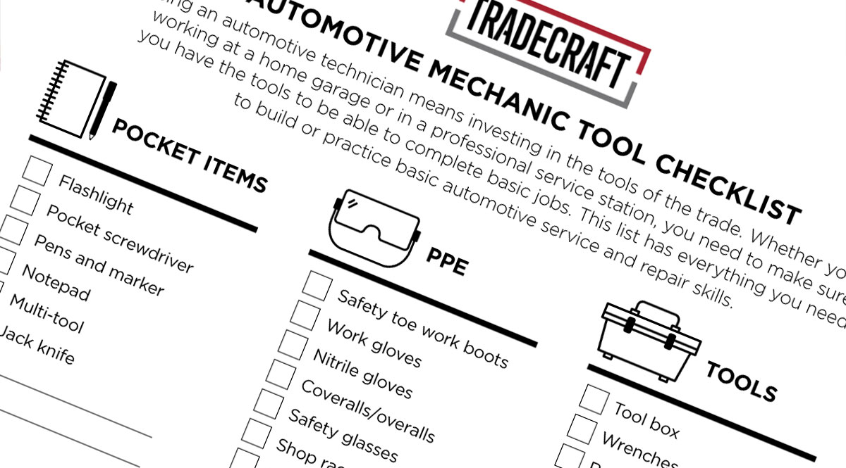 Automotive Mechanic Tool Checklist | Tradecraft | WorkBoots.com