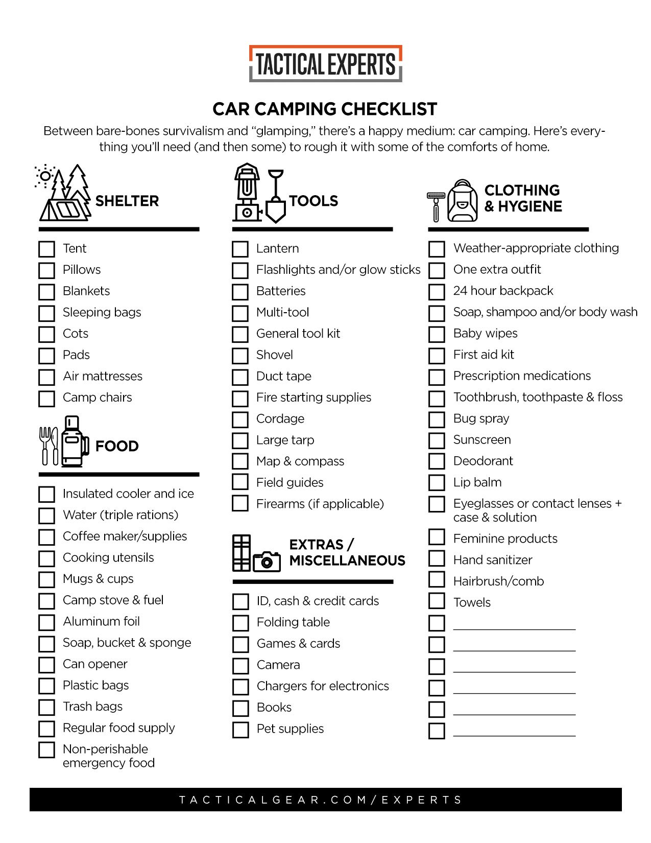 Car Camping Checklist, Tactical Experts