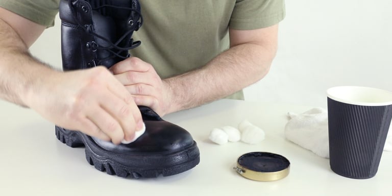 Polishing shop military boots