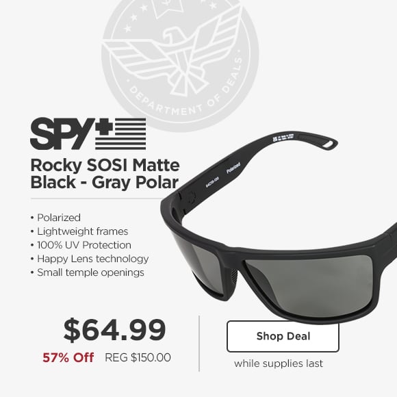 Spy Optics Rocky SOSI $64.99. 57% off REG $150.00. Shop Deal. While supplies last.