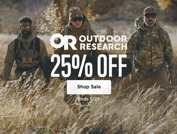 outdoor research 25% off. shop sale. exclusions apply. ends 5/27.