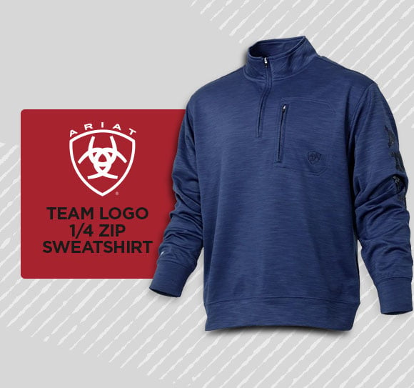 Ariat Team Logo 1/4 Zip Sweatshirt. Shop Now.  TEAM LOGO 14 ZIP SWEATSHIRT 