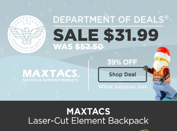 39% off Maxtacs Laser-Cut Element Backpack. Sale $31.99. while supplies last. Shop Deal! SALE $31.99 oo 100 MAXTACS Laser-Cut Element Backpack 