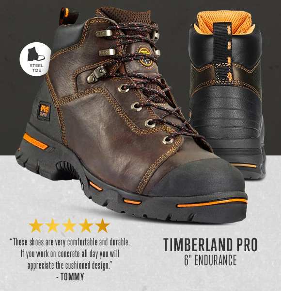 Yok Aokok These shoes are very comfortable and durable. If you work on conerete all day you will appreciate the cushioned design. -TOMMY TIMBERLAND PRO 6" ENDURANCE 