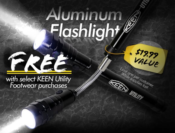 Keen Aluminum Flashlight. Free with select Keen Utility Footwear purcahses. Shop Now.