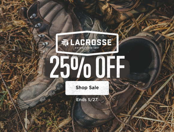 LaCrosse 25% off. shop sale. exclusions apply. ends 5/27.